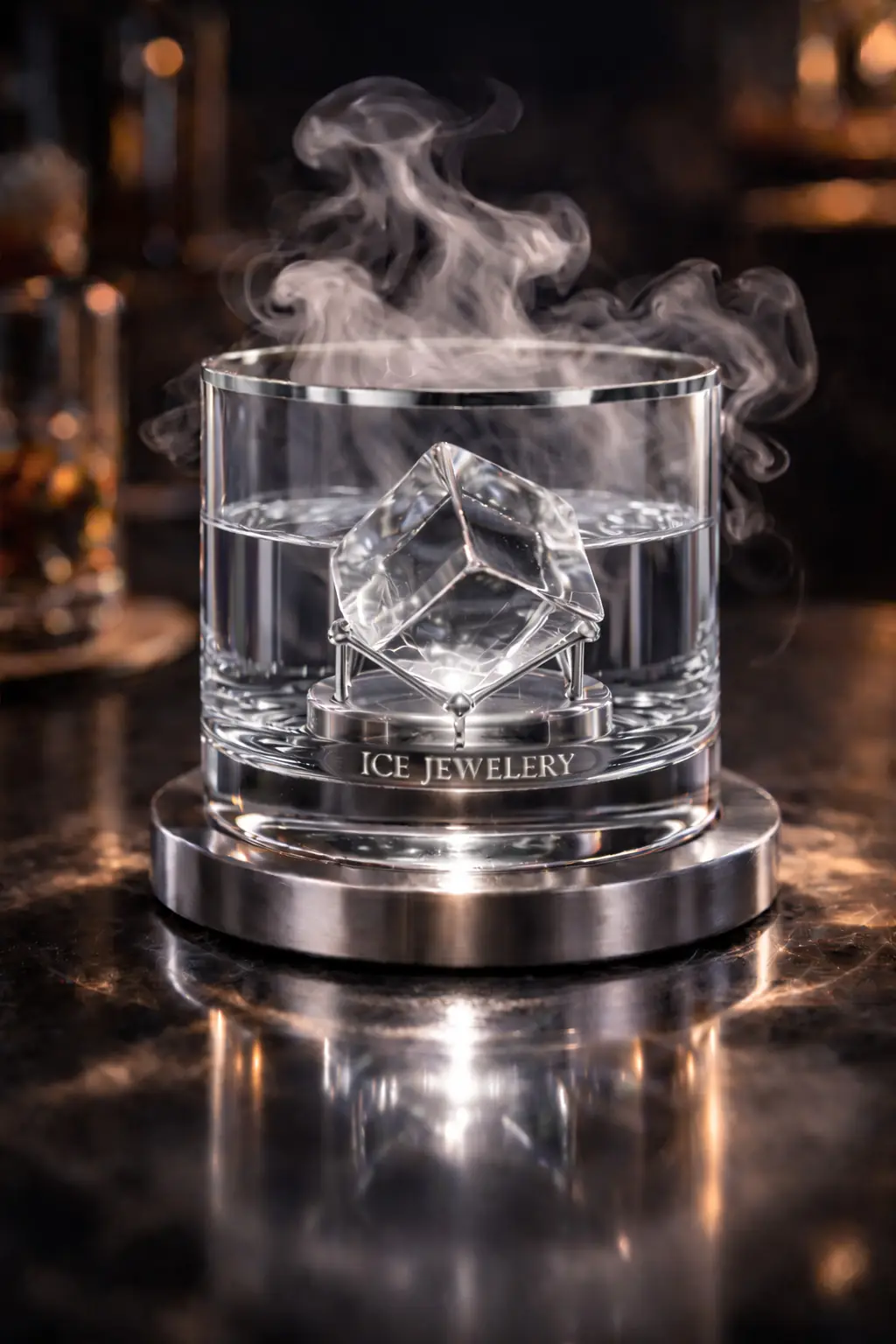 Forma cristalina ICE JEWELRY intr-un pahar iluminat